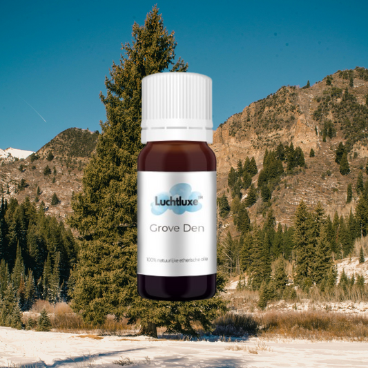 Een flesje met etherische olie, geschikt voor gebruik in aroma diffusers, met een natuurlijke geur voor ontspanning en welzijn.